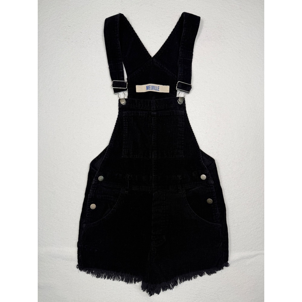 Melville Corduroy Overalls Women Size SM Black Frayed Hem‎ Shortalls Bib Pocket
